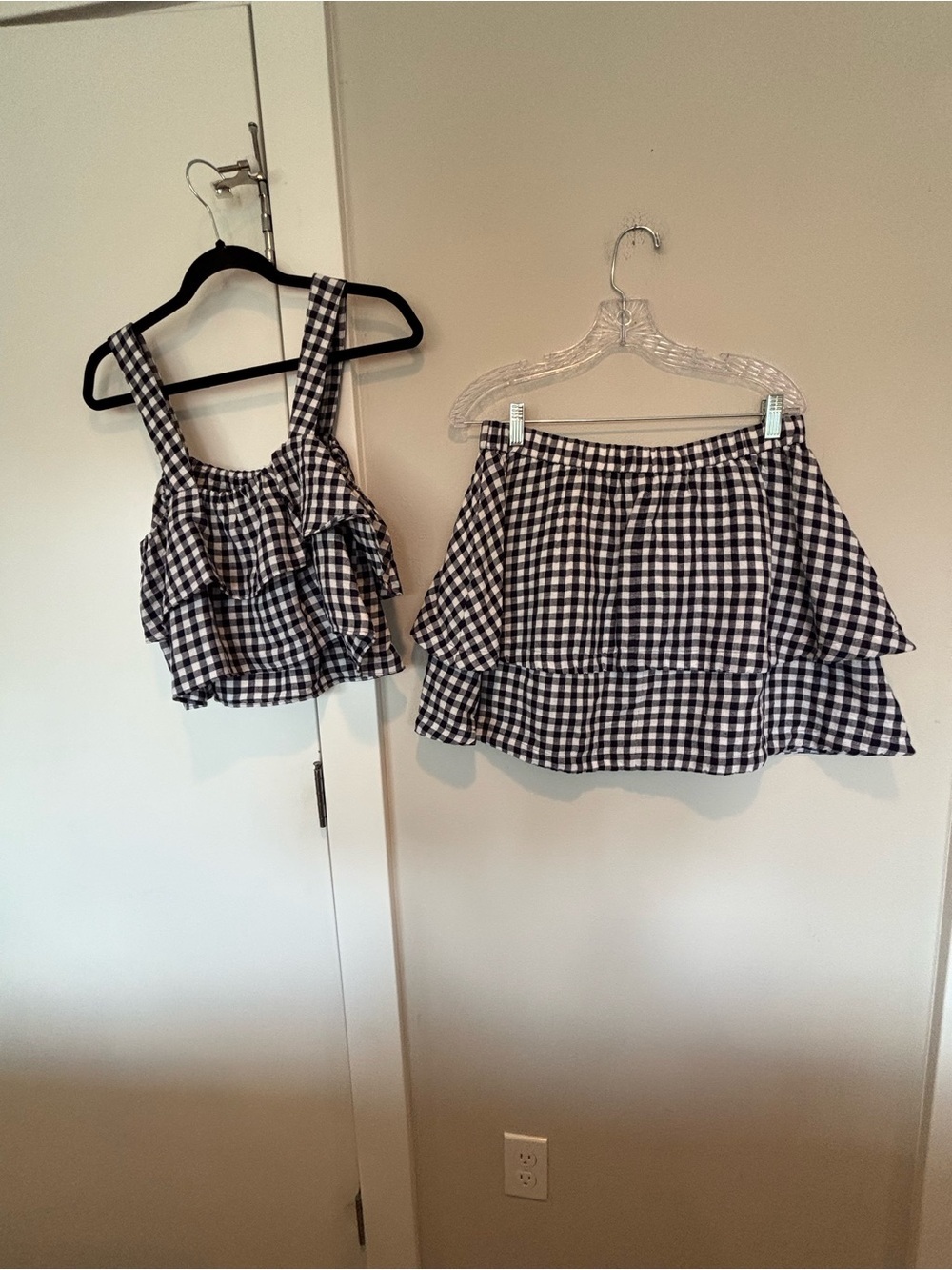 Madewell Navy and White Gingham Ruffle Two-Piece - Picture 4 of 5